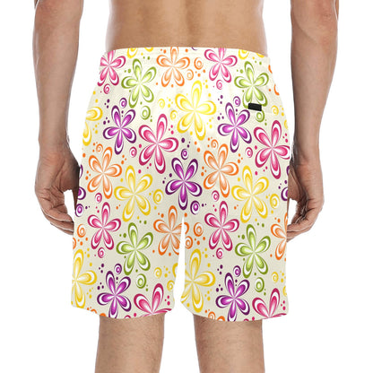 Flower Power Colorful Design Print Men's Swim Trunks Beach Shorts