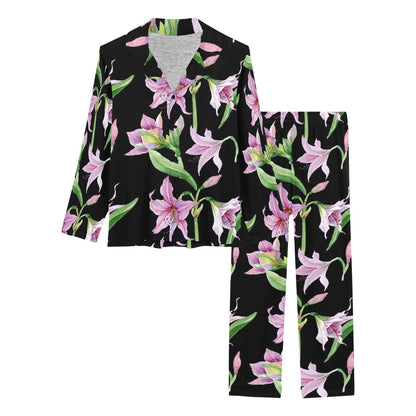 Amaryllis Pattern Print Design AL08 Women's Long Pajama Set