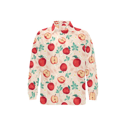 Apple Pattern Print Design AP06 Long Sleeve Polo Shirt For Men's