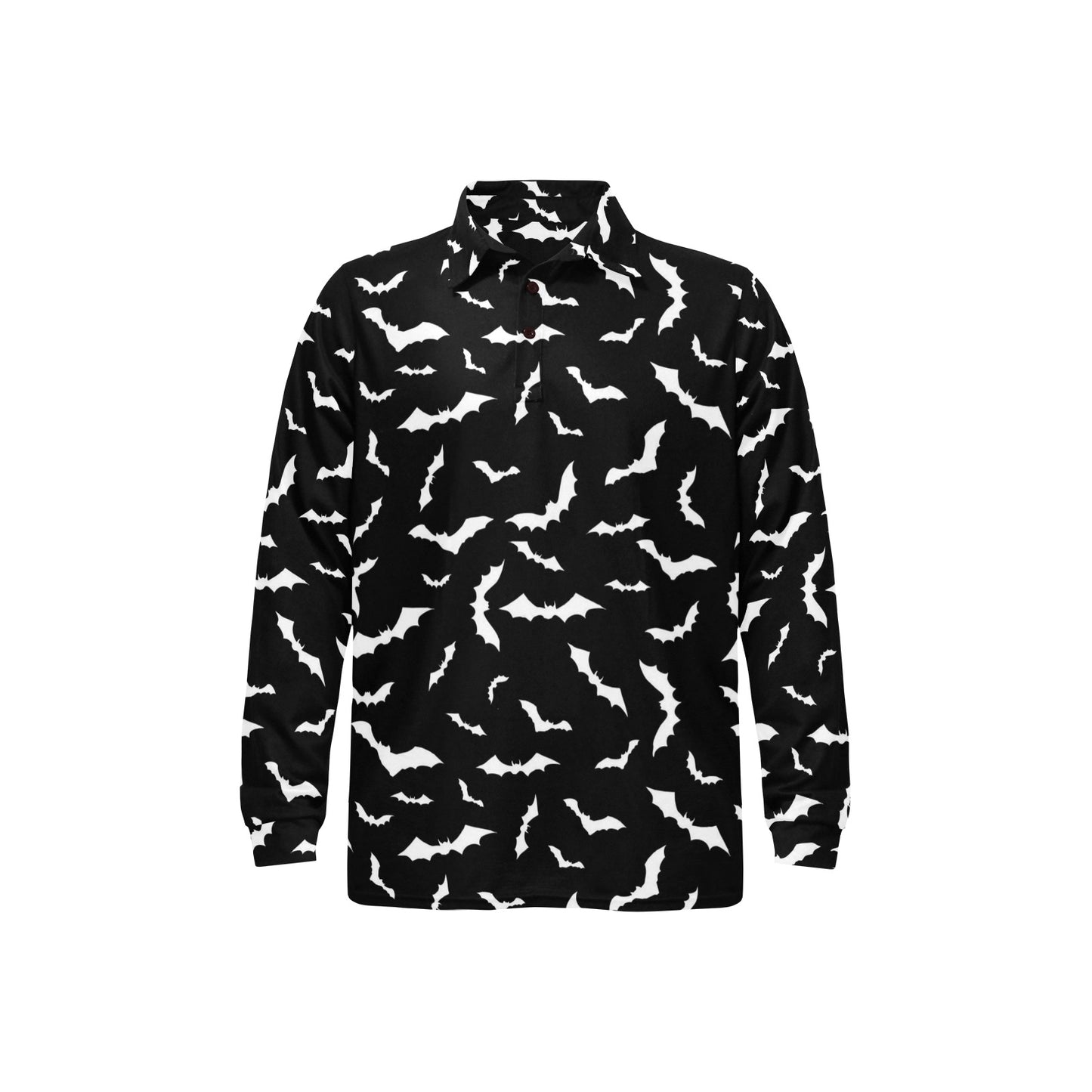 Bat Pattern Print Design 05 Long Sleeve Polo Shirt For Men's