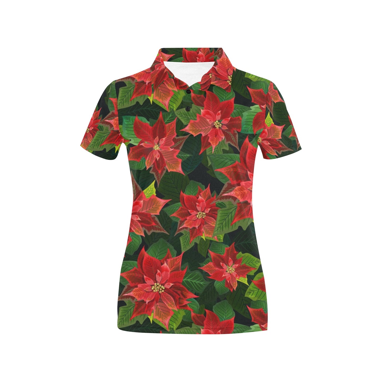 Poinsettia Pattern Print Design POT04 Women's Polo Shirt