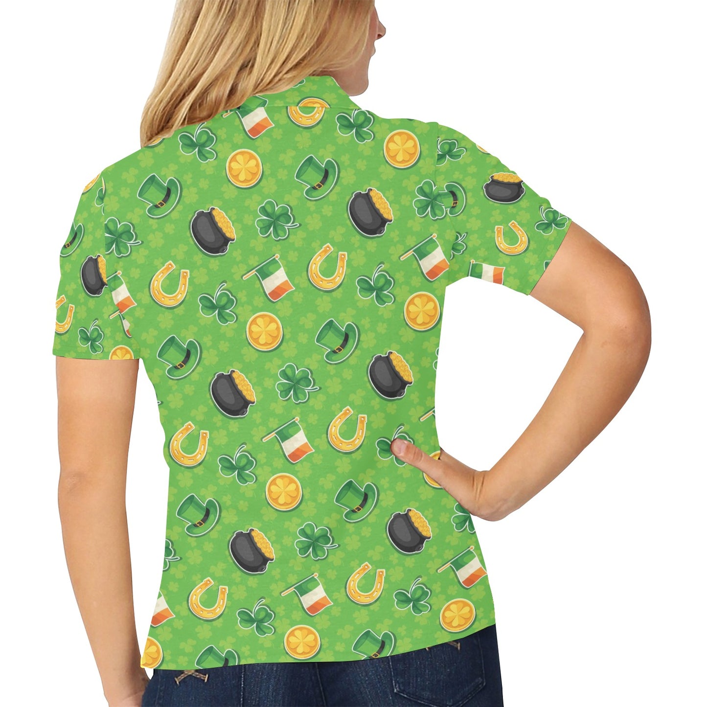 Shamrock Saint Patrick's Day Print Design LKS302 Women's Polo Shirt