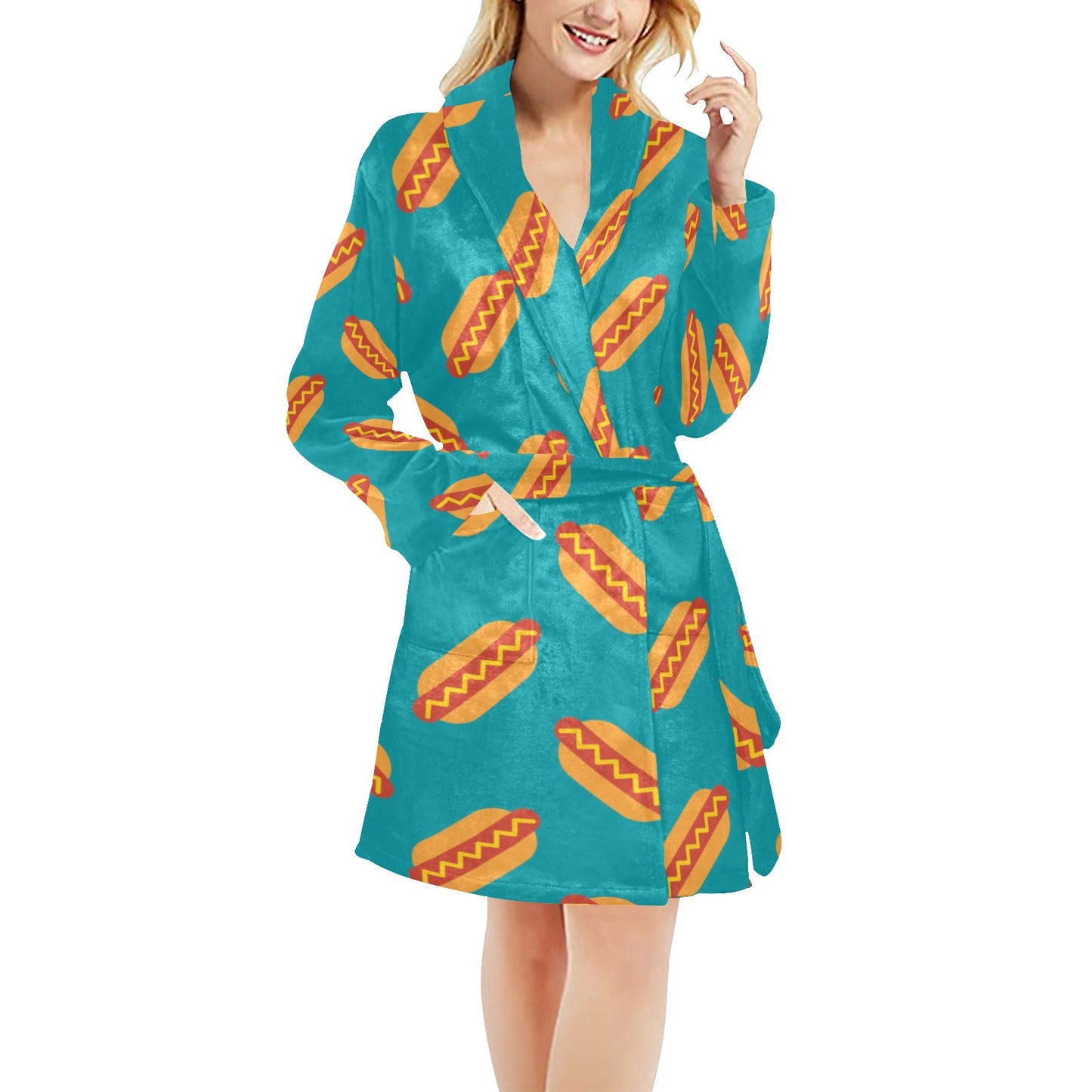 Hot Dog Pattern Print Design 03 Women's Fleece Robe