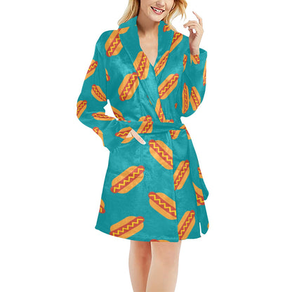 Hot Dog Pattern Print Design 03 Women's Fleece Robe