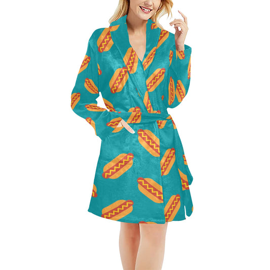 Hot Dog Pattern Print Design 03 Women's Fleece Robe