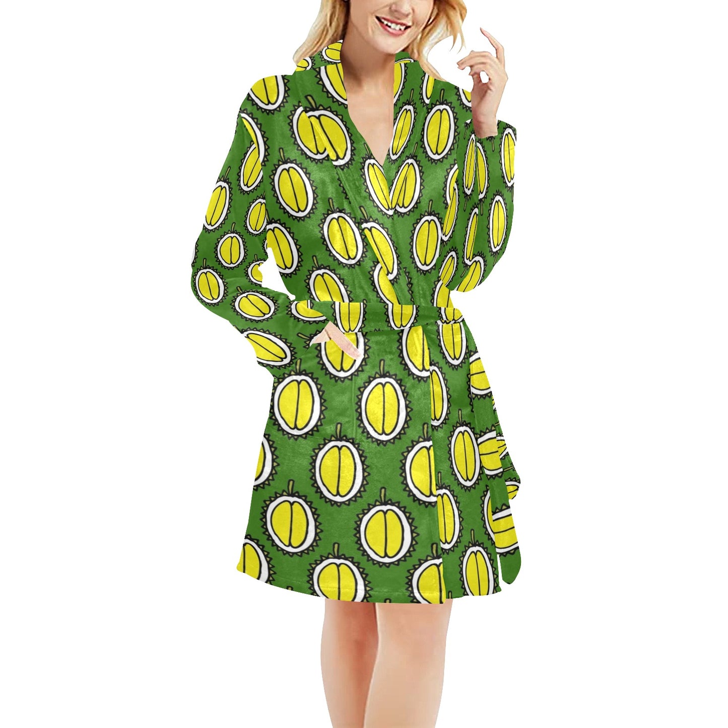 Durian Pattern Print Design DR01 Women's Fleece Robe