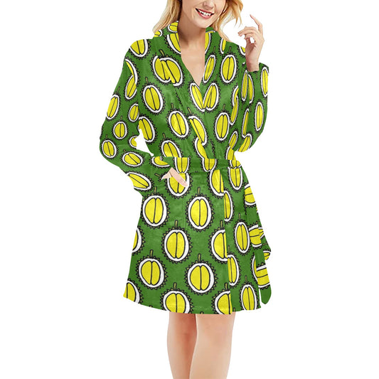 Durian Pattern Print Design DR01 Women's Fleece Robe