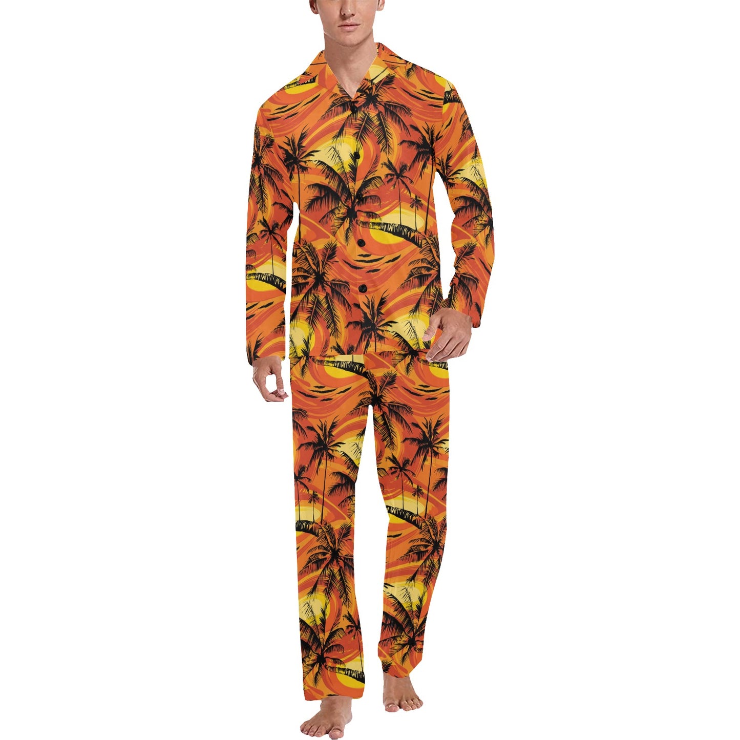 Palm Tree Pattern Print Design A02 Men's Long Pajama Set