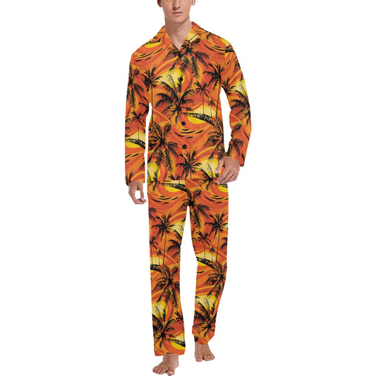 Palm Tree Pattern Print Design A02 Men's Long Pajama Set
