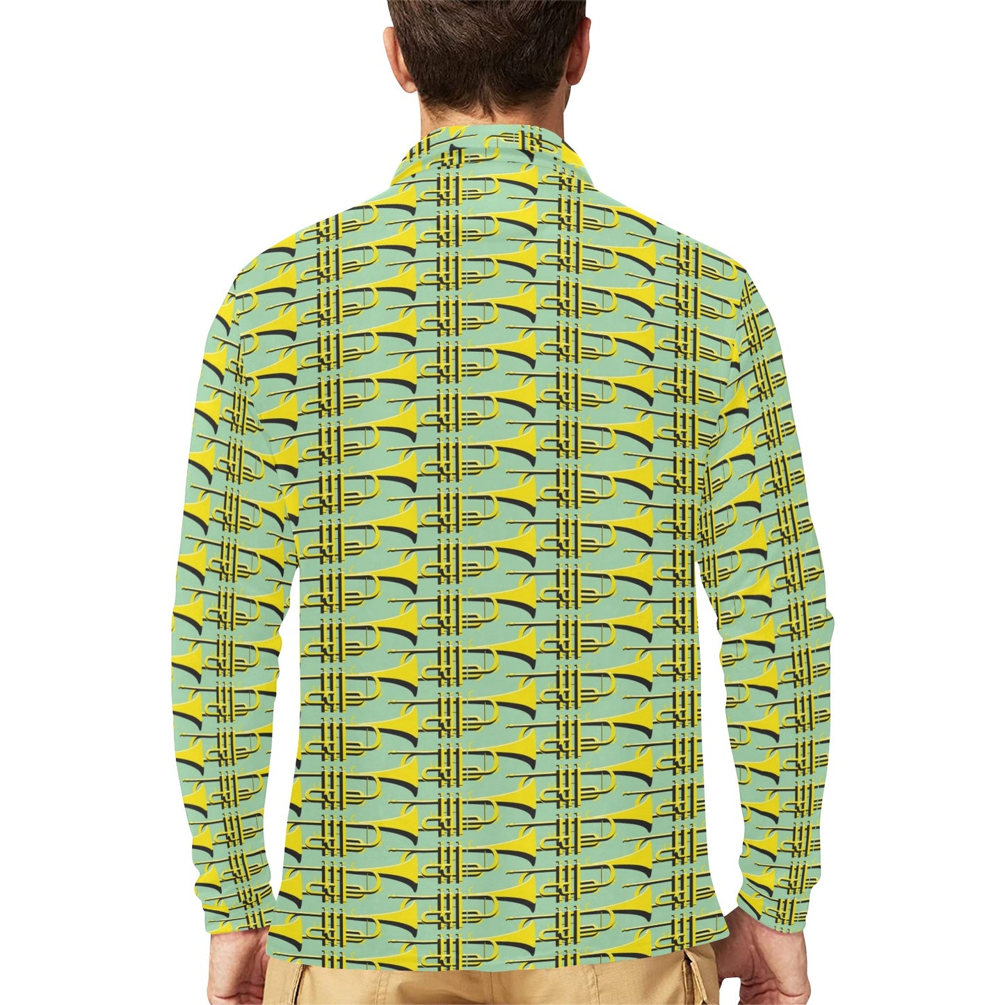 Trumpet Vintage Design Print Long Sleeve Polo Shirt For Men's
