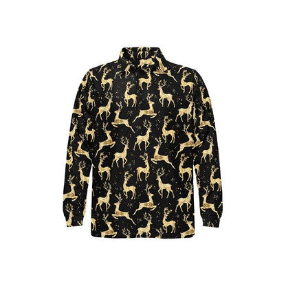 Deer Gold Pattern Long Sleeve Polo Shirt For Men's