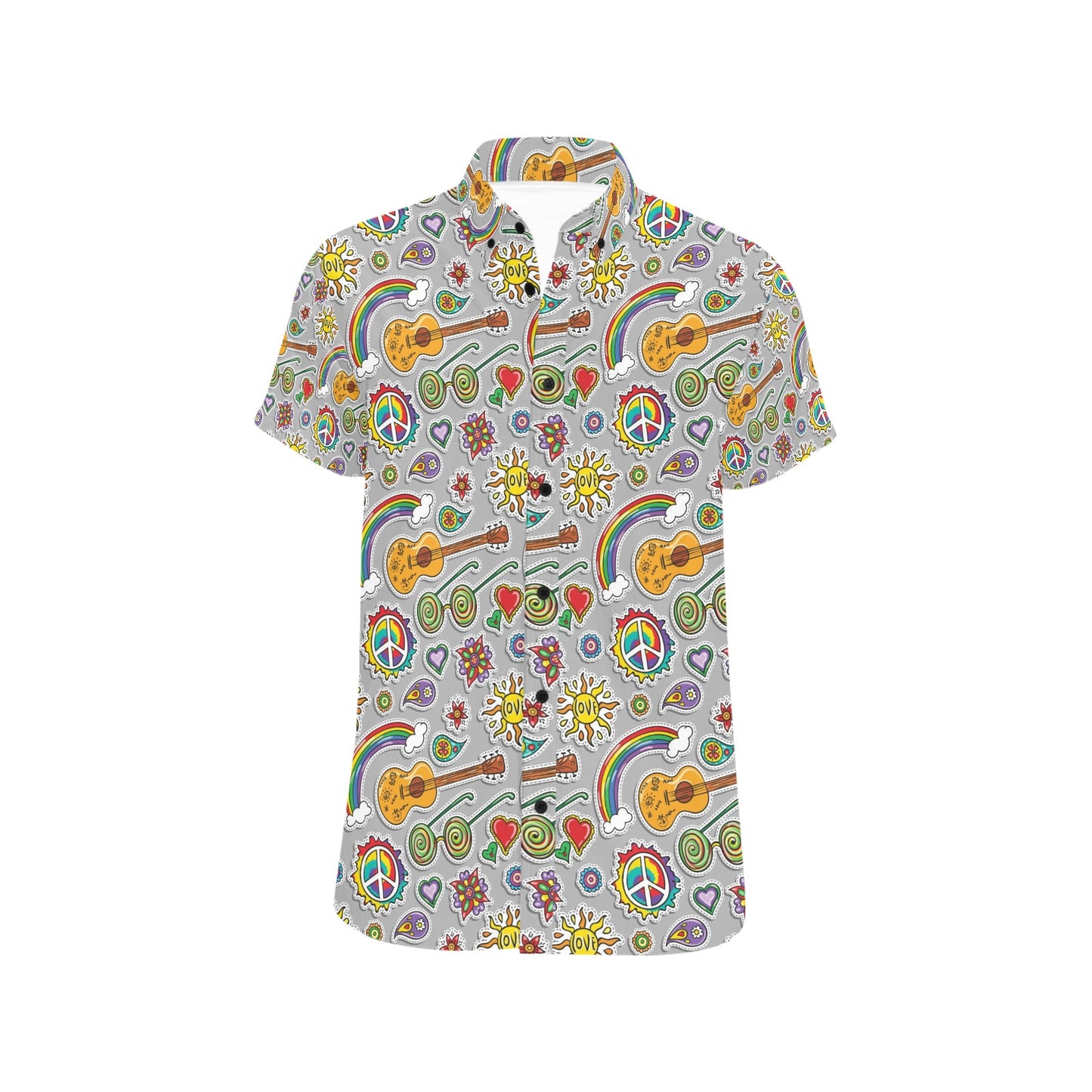 Hippie Print Design LKS306 Men Short Sleeve Button Up Shirt