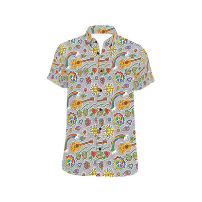 Hippie Print Design LKS306 Men Short Sleeve Button Up Shirt