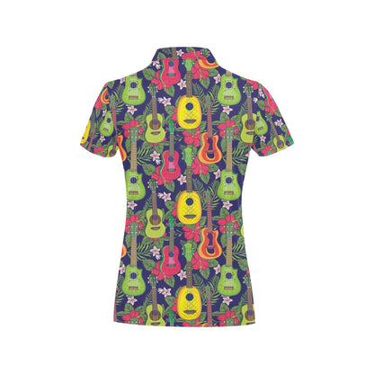 Ukulele Tropical Pattern Print Design 03 Women's Polo Shirt