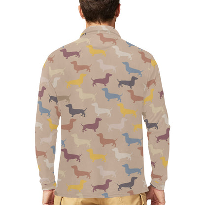Dachshund Pattern Print Design 03 Long Sleeve Polo Shirt For Men's