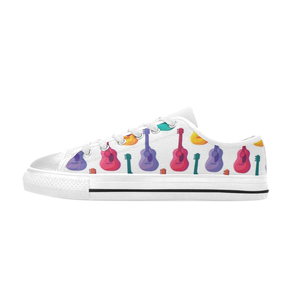 Acoustic Guitar Print Design LKS406 Women's White Low Top Shoes