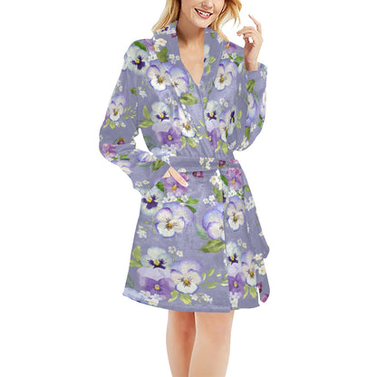 Pansy Pattern Print Design PS05 Women's Fleece Robe