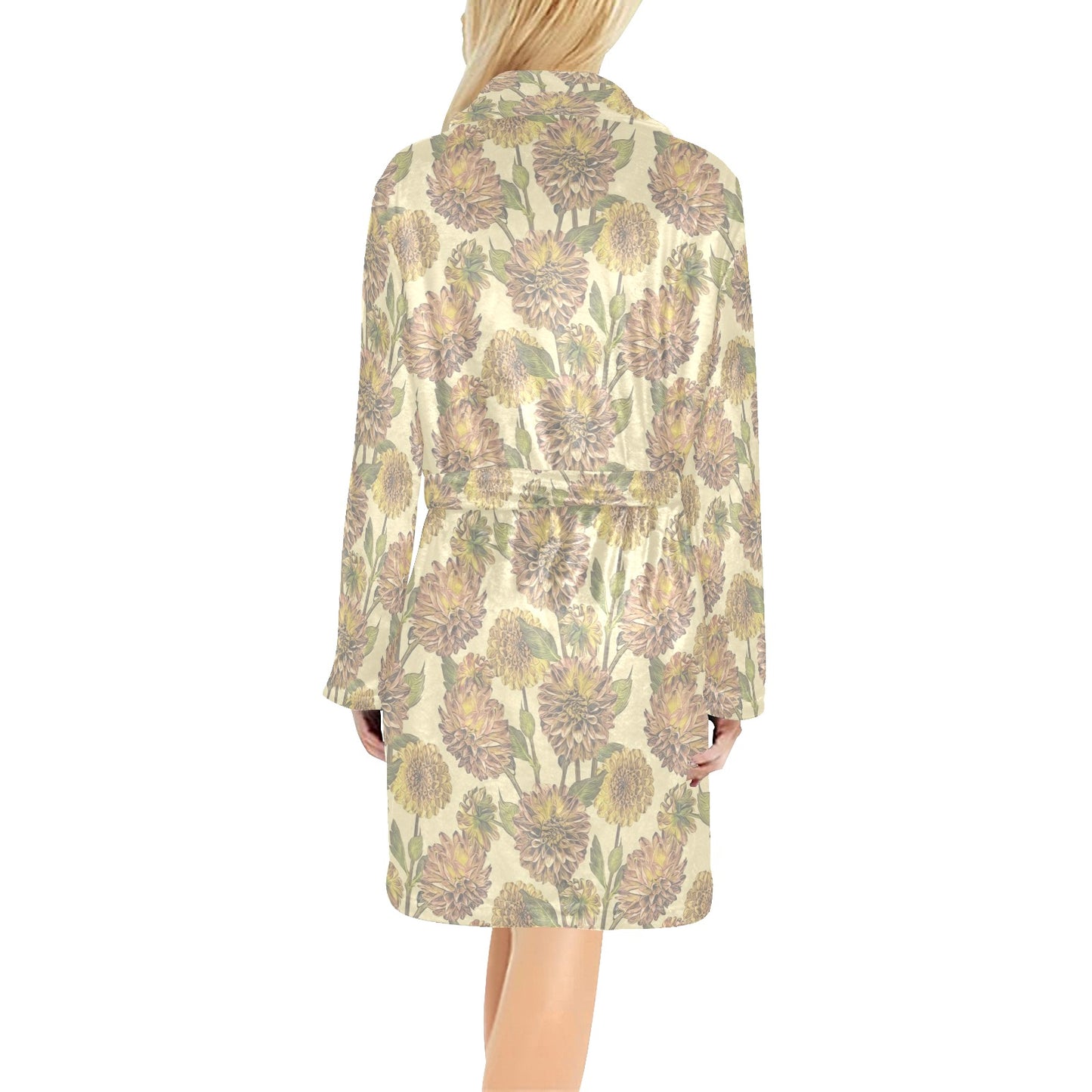 Dahlia Pattern Print Design DH09 Women's Fleece Robe