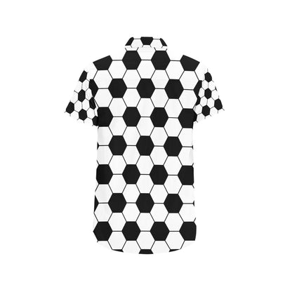 Soccer Ball Texture Print Design LKS303 Men Short Sleeve Button Up Shirt