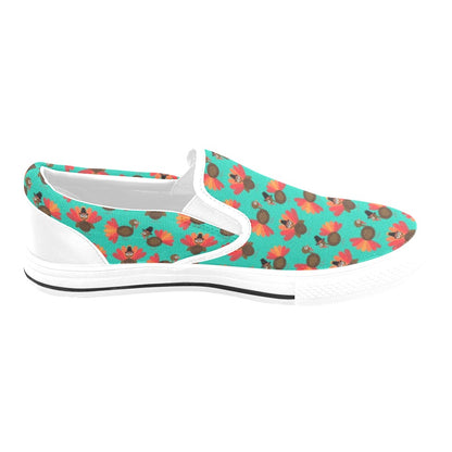 Turkey Print Design LKS402 White Slip Ons Canvas Women's Shoes