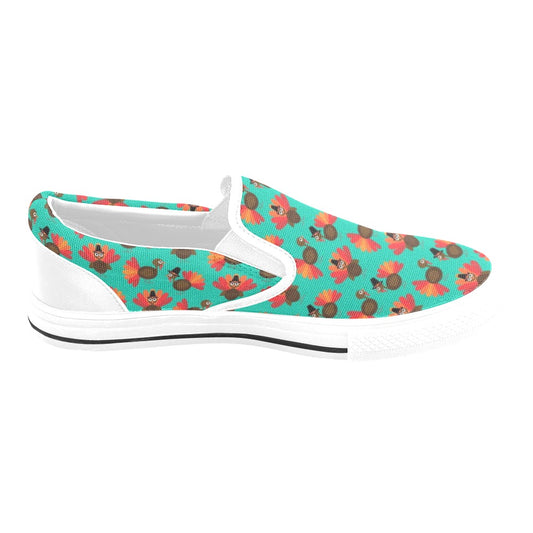 Turkey Print Design LKS402 White Slip Ons Canvas Women's Shoes