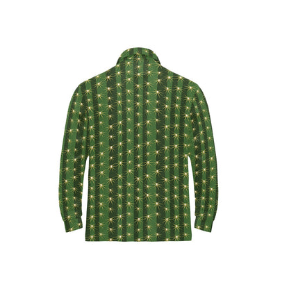 Cactus Skin Print Pattern Long Sleeve Polo Shirt For Men's