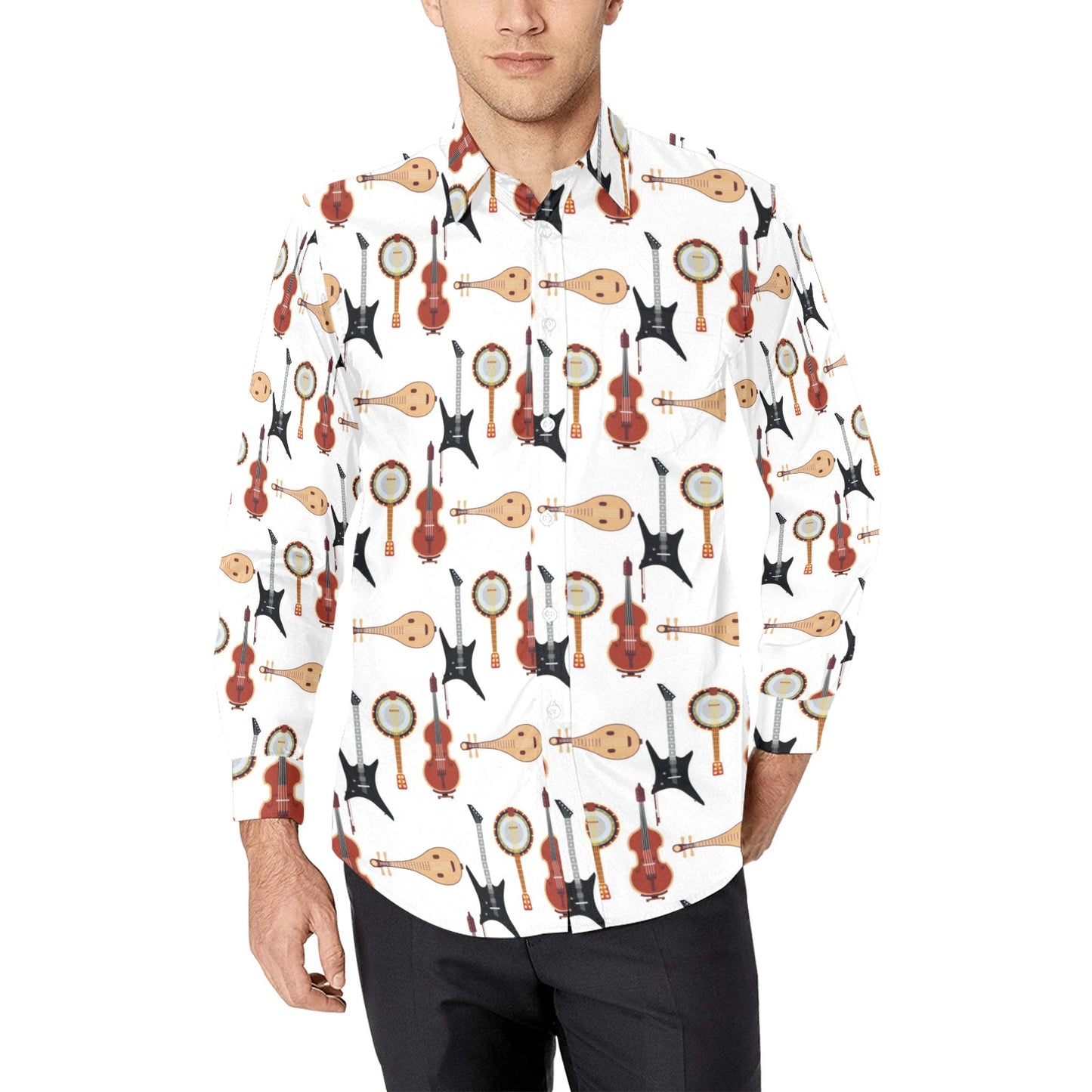 Banjo Print Design LKS403 Men's Long Sleeve Dress Shirt