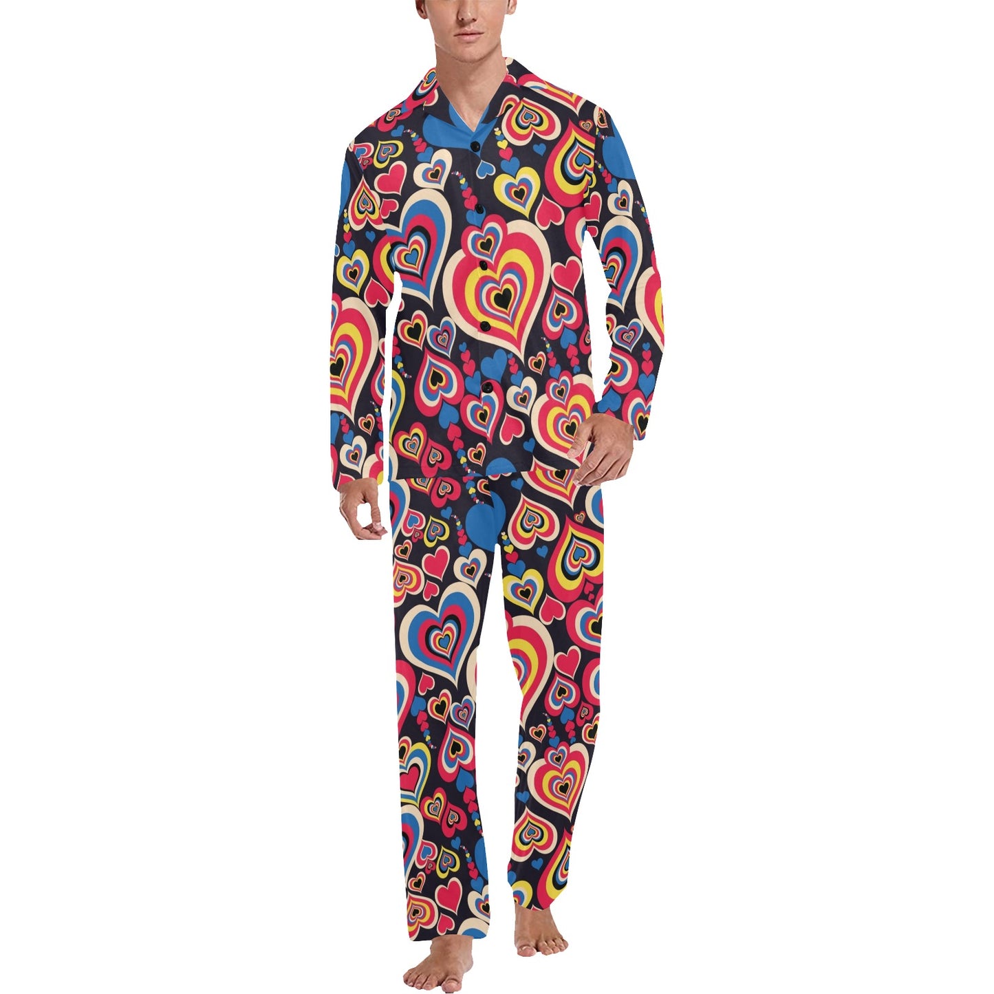 Heart Pattern Print Design HE08 Men's Long Pajama Set