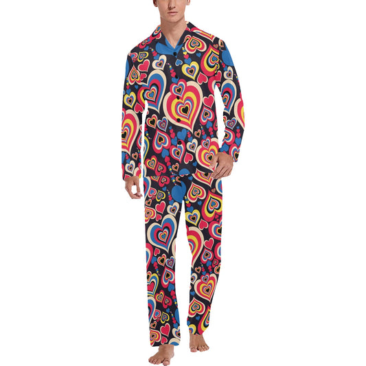 Heart Pattern Print Design HE08 Men's Long Pajama Set