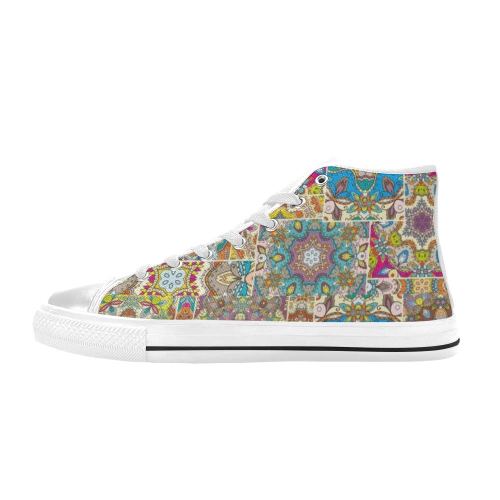 Patchwork Print Design LKS402 Men's High Top Canvas Shoes