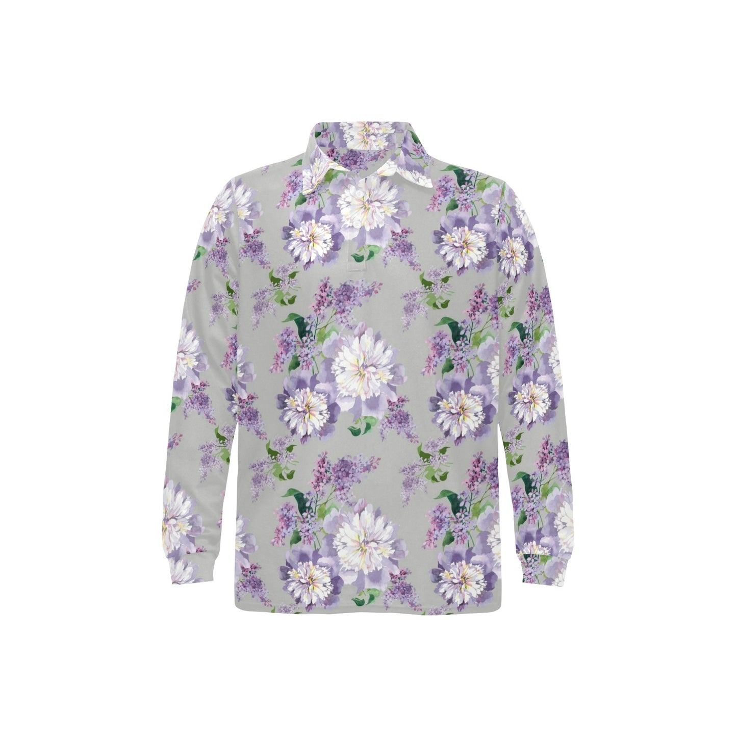 Lilac Pattern Print Design LI07 Long Sleeve Polo Shirt For Men's