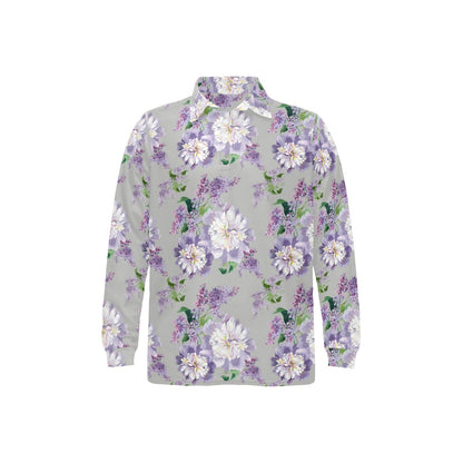 Lilac Pattern Print Design LI07 Long Sleeve Polo Shirt For Men's