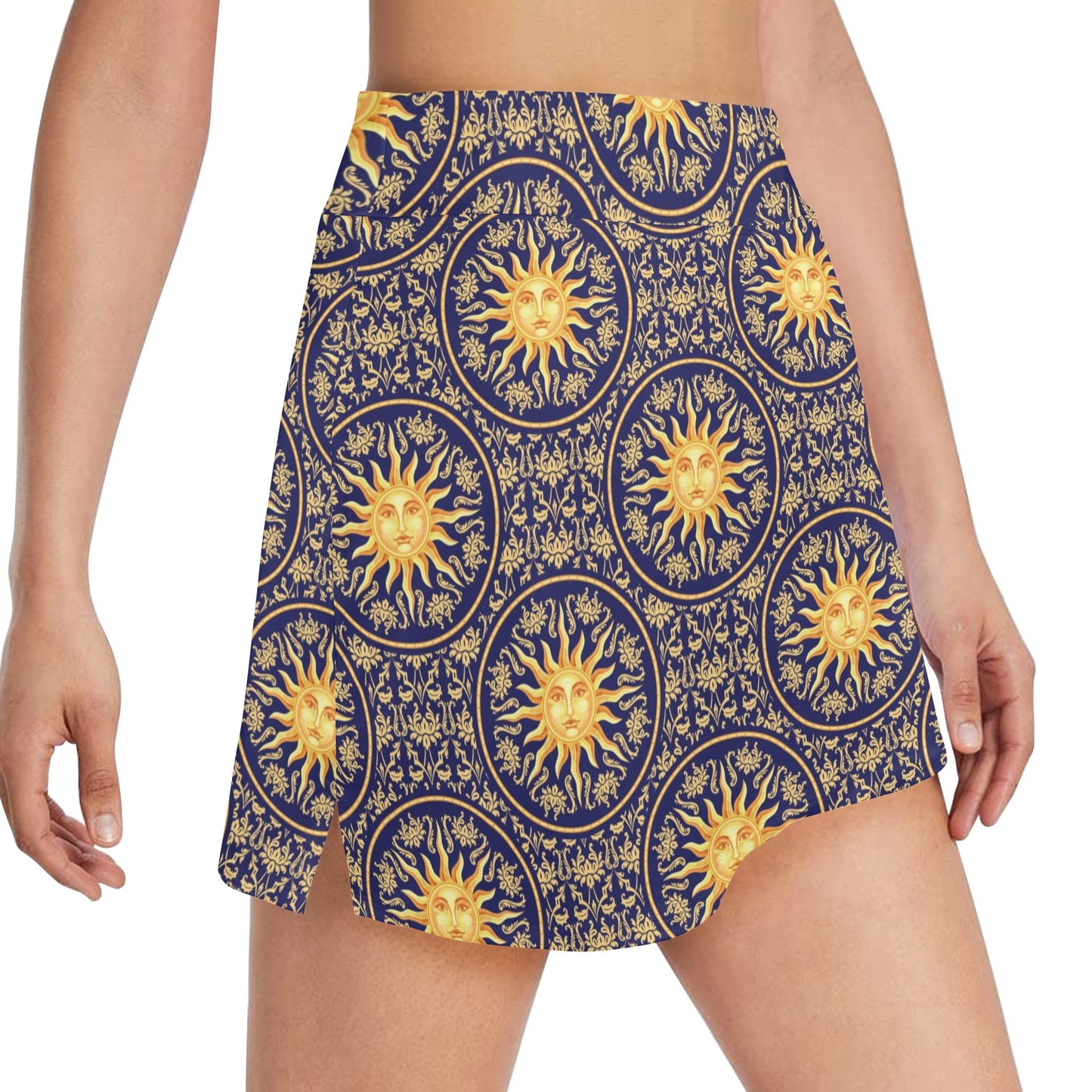Celestial Gold Sun Face 17" Golf & Pickleball Skort with Pockets
