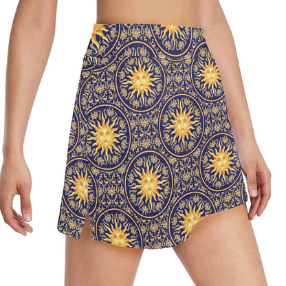 Celestial Gold Sun Face 17" Golf & Pickleball Skort with Pockets