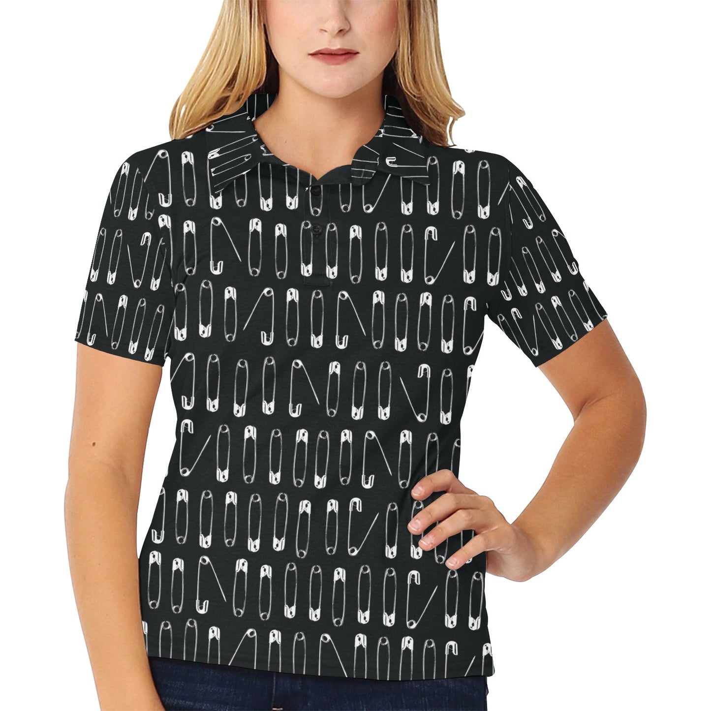 Safety Pin Print Design LKS302 Women's Polo Shirt