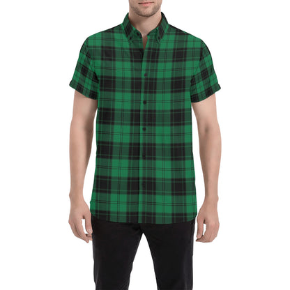 Tartan Green Print Design LKS302 Men Short Sleeve Button Up Shirt