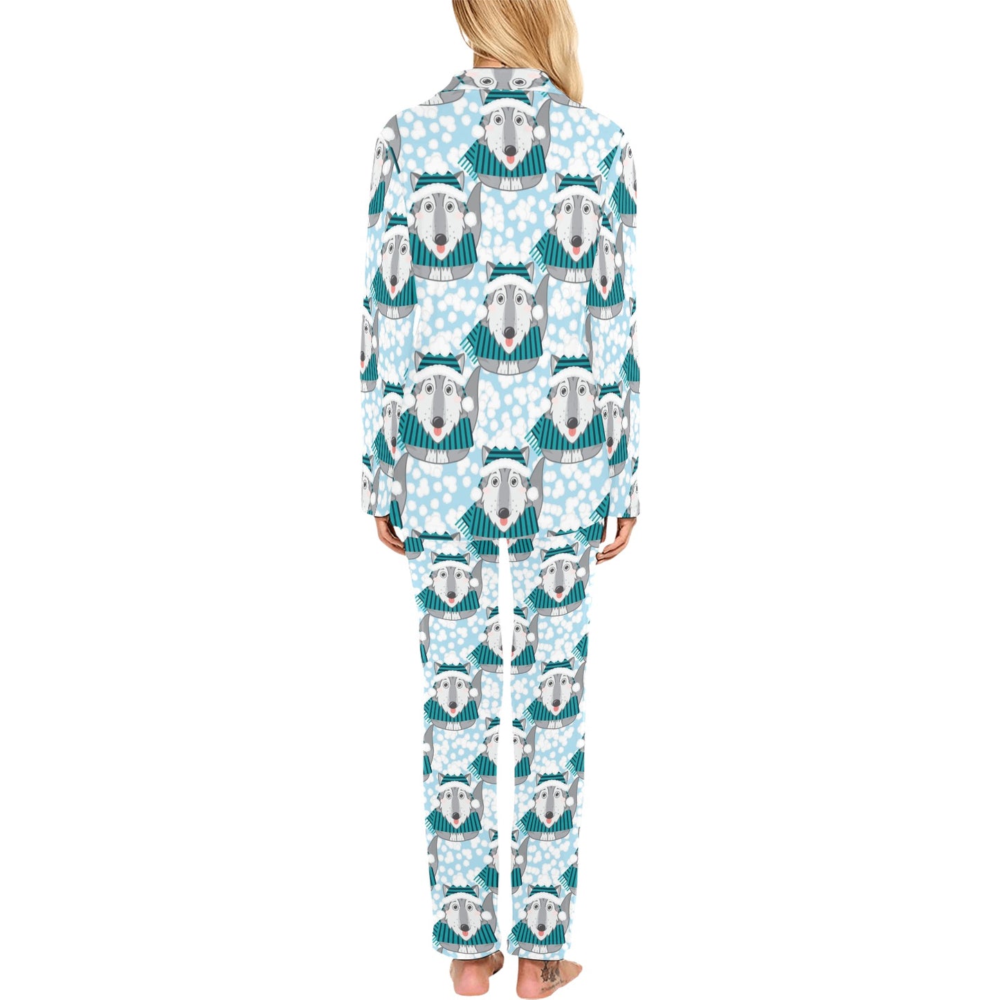 Alaskan Malamute Pattern Print Design 01 Women's Long Pajama Set