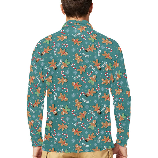 Gingerbread Pattern Print Design 05 Long Sleeve Polo Shirt For Men's