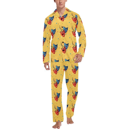 Acting Mask Pattern Print Design 02 Men's Long Pajama Set