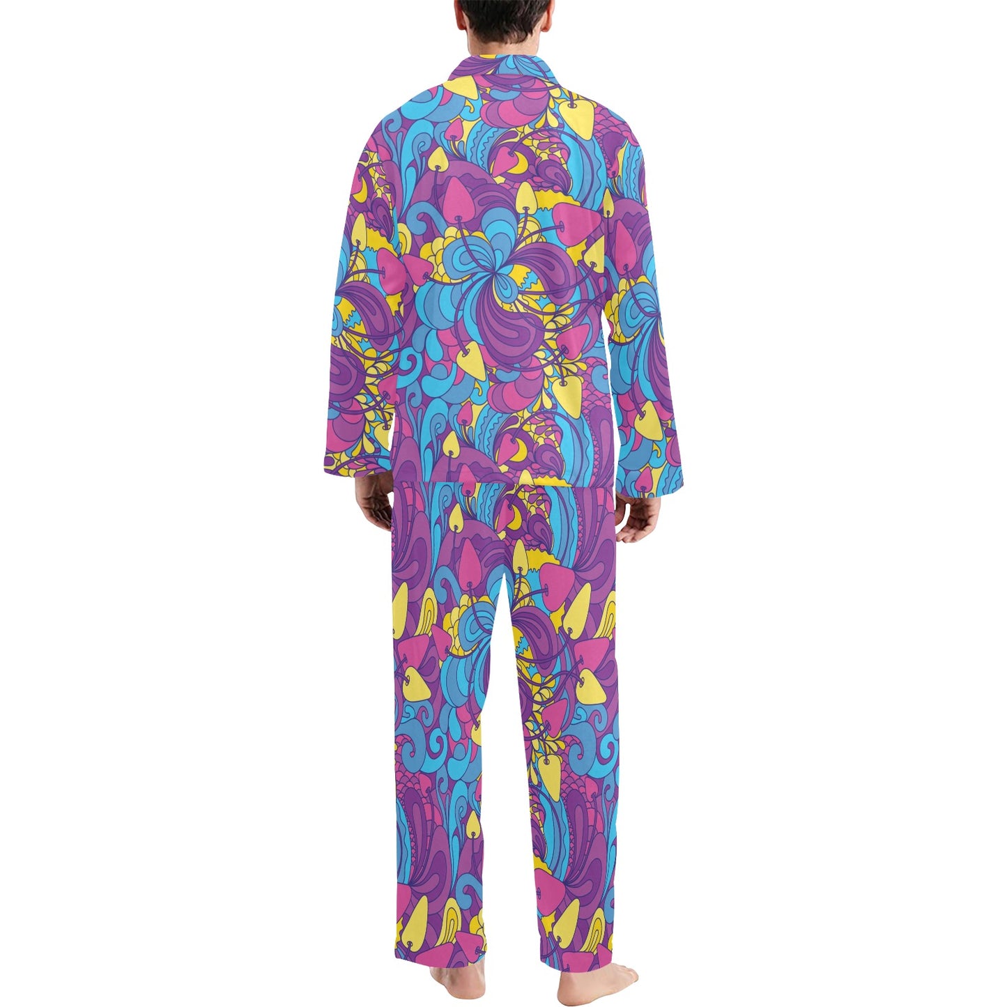 Psychedelic Mushroom Pattern Print Design A03 Men's Long Pajama Set