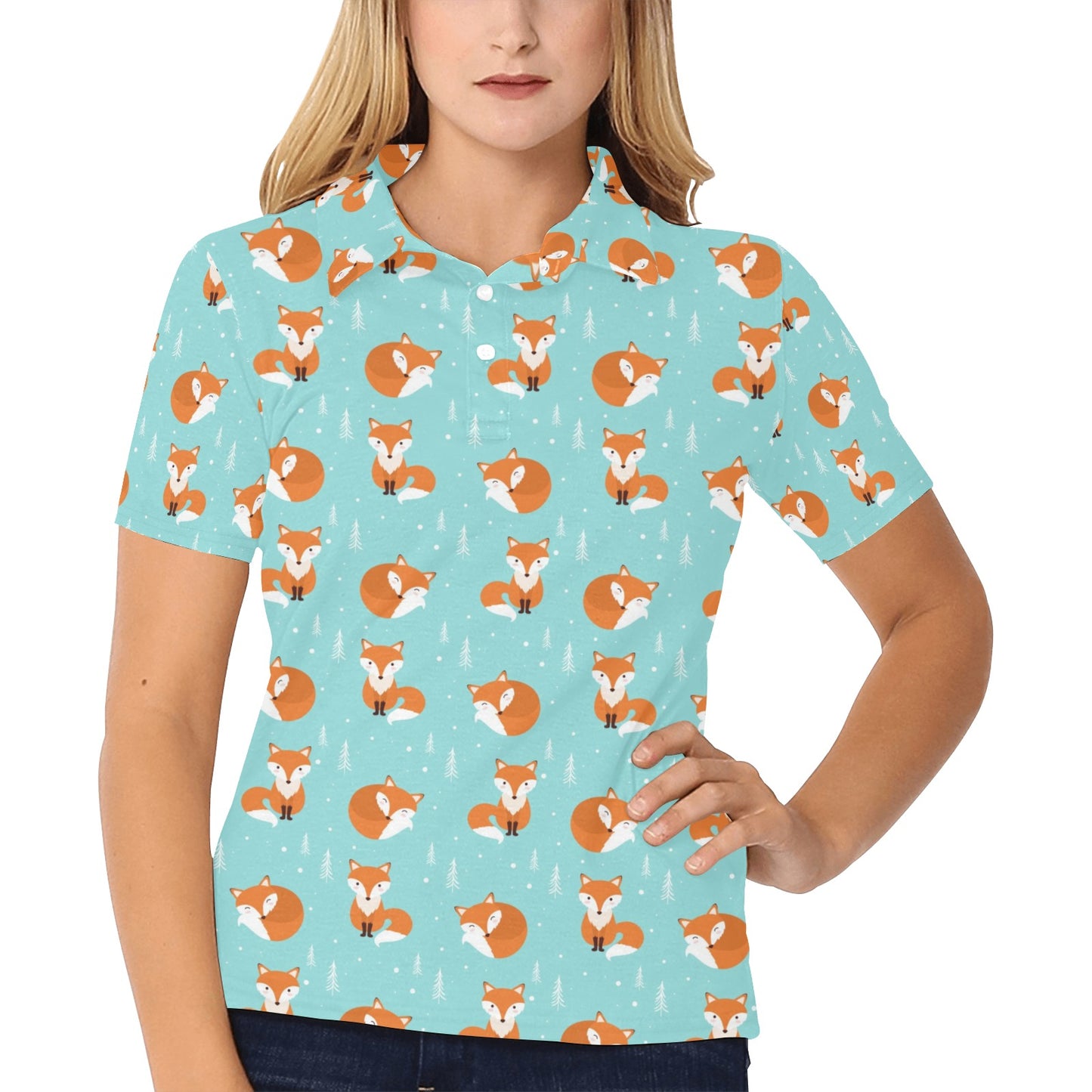 Fox Design Snow Print Pattern Women's Polo Shirt
