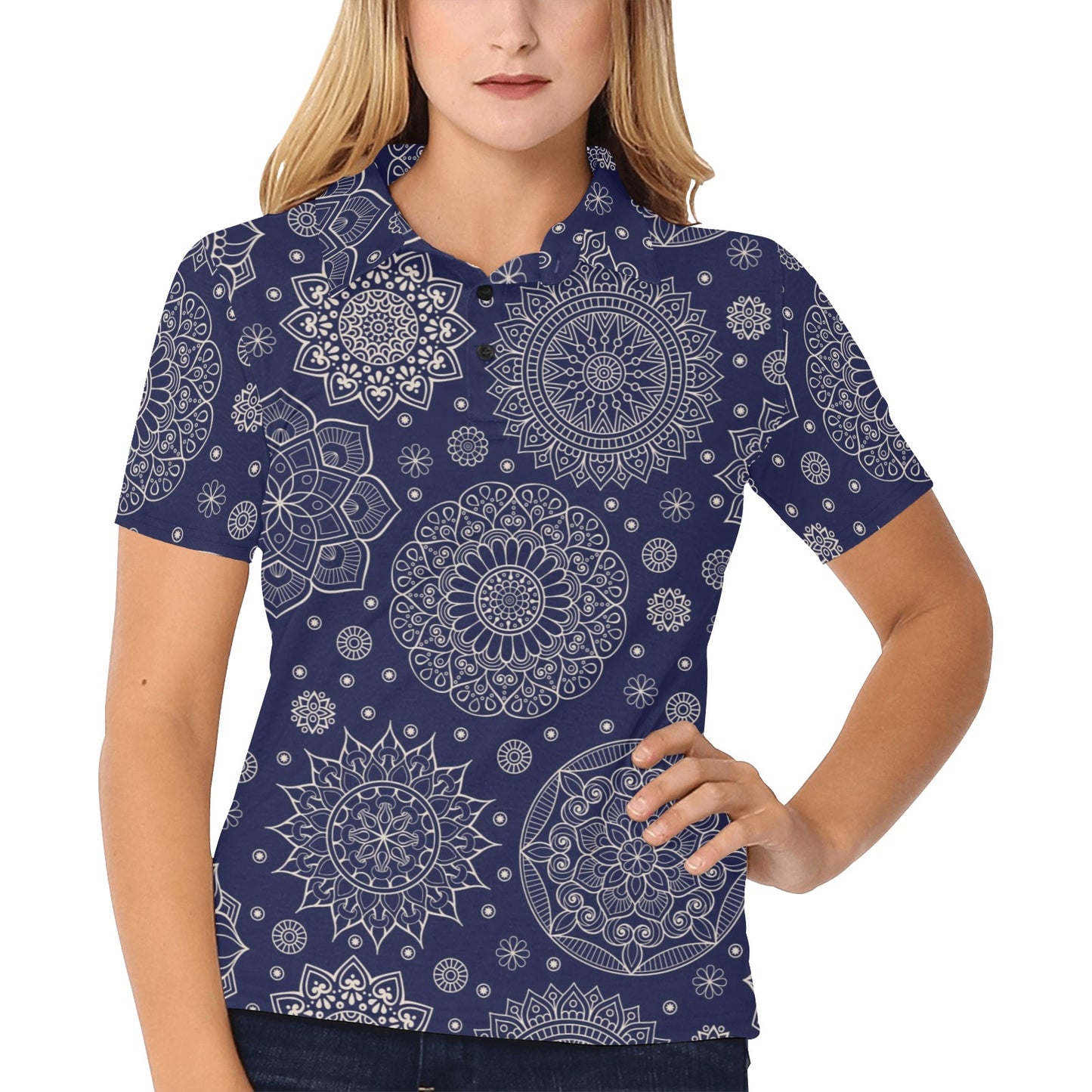 Mandala Pattern Print Design 02 Women's Polo Shirt