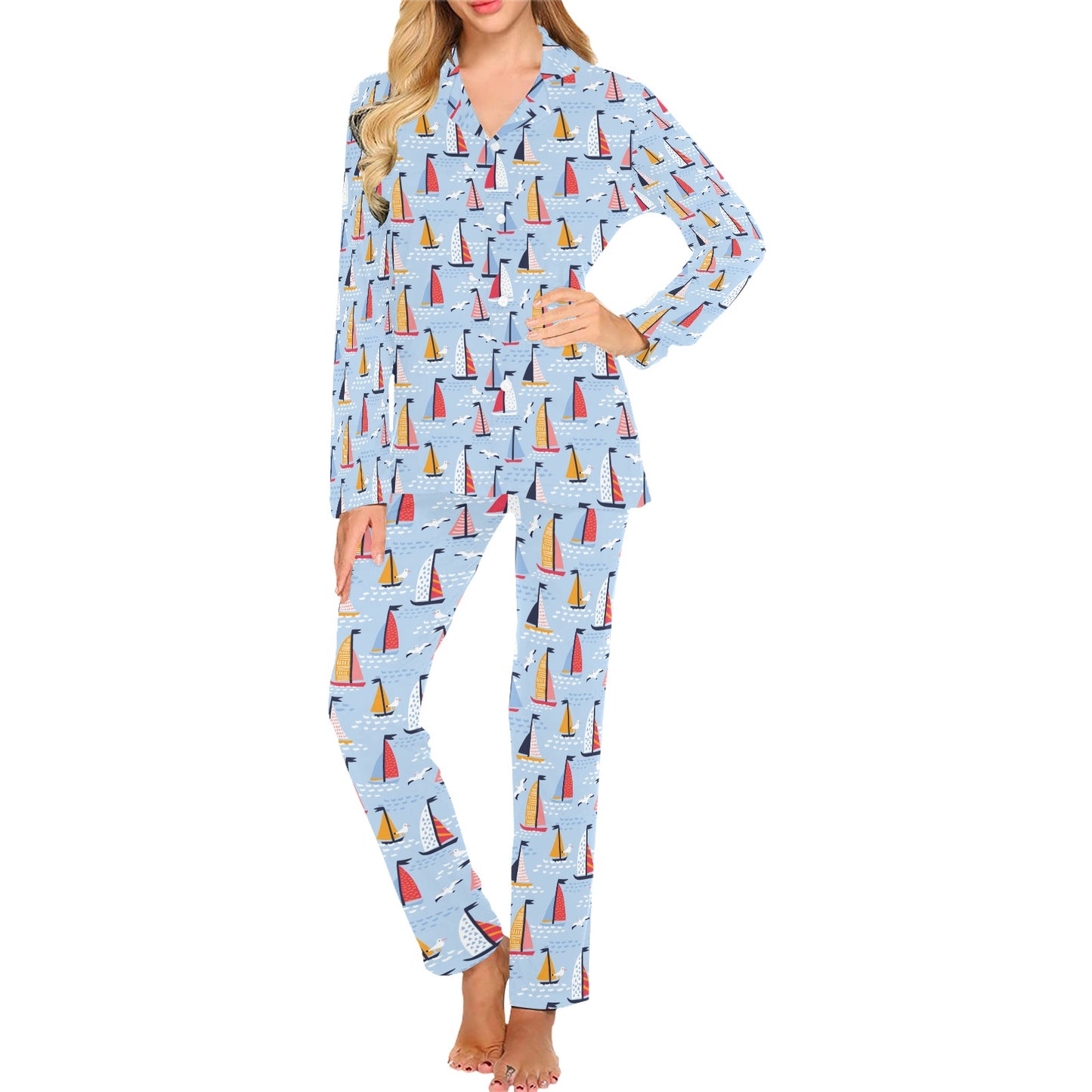 Sailboat Print Design LKS304 Women's Long Pajama Set