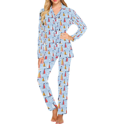 Sailboat Print Design LKS304 Women's Long Pajama Set