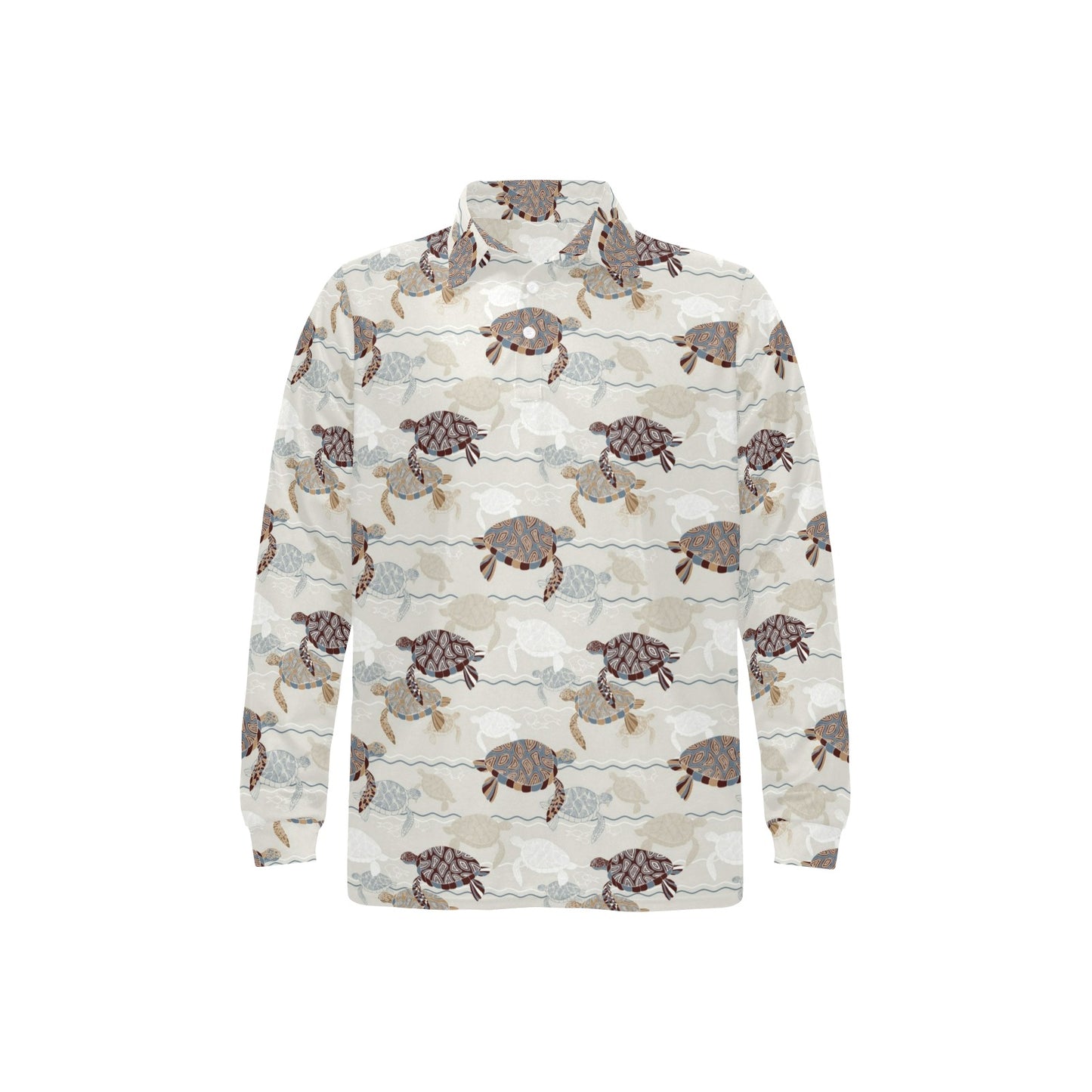 Sea Turtle Pattern Print Design T07 Long Sleeve Polo Shirt For Men's