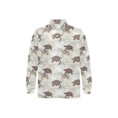 Sea Turtle Pattern Print Design T07 Long Sleeve Polo Shirt For Men's