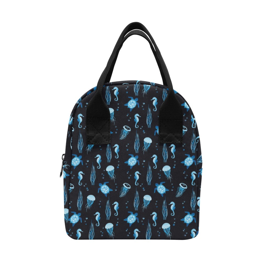Sea Turtle Jelly Fish Sea Horse Print Design LKS3014 Insulated Lunch Bag