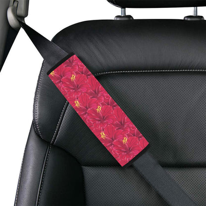 Hibiscus Red Pattern Print LKS308 Car Seat Belt Cover