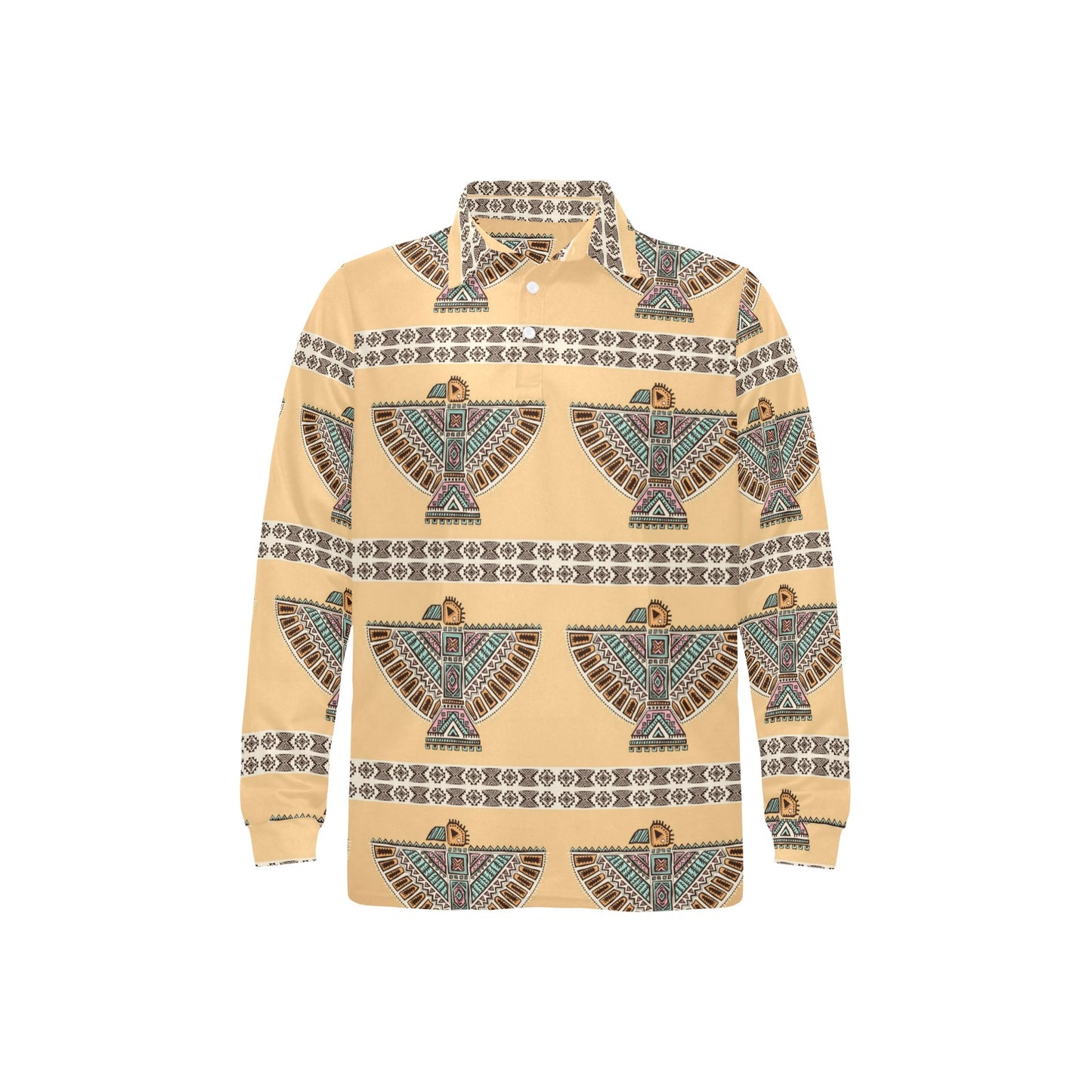 Native American Eagle Pattern Long Sleeve Polo Shirt For Men's