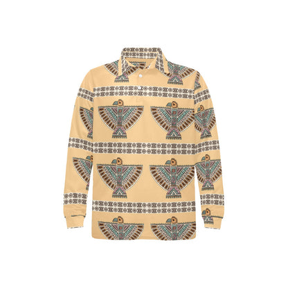 Native American Eagle Pattern Long Sleeve Polo Shirt For Men's